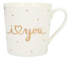 Depesche 5909.011 Tasse mit Henkel, aus Porzellan, 300 ml, mit Aufschrift, I (Herz) You, Mehrfarbig