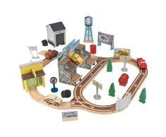 KidKraft 18015 Disney Pixar Cars 3 Thomasville Autorennbahn aus Holz mit 53 Bausteinen, Spielzeugautos und Zubehör für Kinder