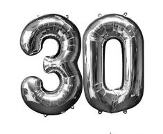 amscan 3387001 Folienballon Zahl, 30, 0-0 Years