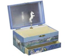 Trousselier - Pferd aus der Camargue - Musikschmuckdose - Spieluhr - Ideales Geschenk für junge Mädchen - Phosphoreszierend - Leuchtet im Dunkeln - Musik Wiegenlied von Schubert - Farbe blau