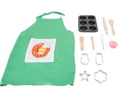 Small Foot 10512 Backset mit jeder Menge Zubehör wie backofenfester Backform, Ausstechformen, Muffinförmchen, Küchenhelfer und Schürze