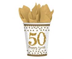 amscan 9902214 8 Papierbecher Golden Anniversaries, 266 ml, Mehrfarbig