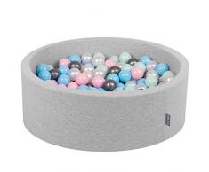 KiddyMoon Bällebad 90X30cm/300 Bälle ∅ 7Cm Bällepool Mit Bunten Bällen Für Babys Kinder Rund, Hellgrau:Perle/Rosa/Baby Blue/Minze/Silbern