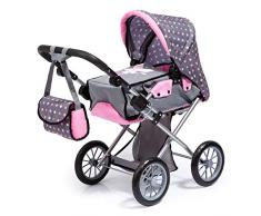Bayer Design 13666AA City Star in modernen Design, Kombi Puppenwagen, mit herausnehmbarer Tragetasche und Umhängetasche, höhenverstellbar, für Puppen bis 46cm, grau, pink, gepunktet mit Fee