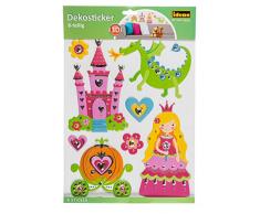 Idena 31259 - Dekosticker in 3D Optik, Prinzessin mit Märchenschloss, Drache und Kutsche, 8 teilig