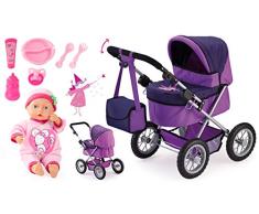 Bayer Design 13012AF Puppenwagen Trendy Set mit Funktionspuppe First Words Baby inkl. Zubehör, pink-lila