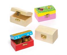 Baker Ross Mini-Schatztruhen aus Holz - zum Bemalen und Dekorieren für Kinder - Kästchen zur Aufbewahrung (4 Stück)