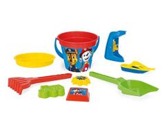 WADER 81135 Eimergarnitur Paw Patrol mit Eimer, Boot, Sieb, Sandmühle, Schaufel, Rechen und 3 Sandformen, 9 teilig