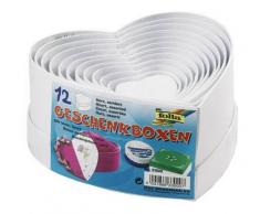 folia 3300 - Geschenkboxen, Pappschachteln aus Karton, in Herzform, weiß, 12 Stück in verschiedenen Größen - ideal zum Verzieren und Verschenken