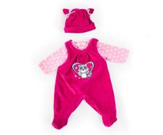 Bayer Design 84677AA Puppenkleidung für 40-46cm Puppen, Latzhose, Oberteil und Mütze, Set, Outfit mit Waschbär und Herzen, pink, rosa