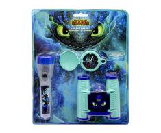 Joy Toy 76064 Dragons Adventureset 3 teilig Fernglas, Kompass und Taschenlampe auf Blisterkarte, dunkelblau
