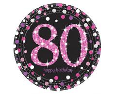 amscan 9901754 8 Teller Celebration 80, Schwarz, Pink