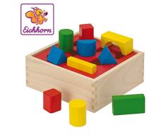 Eichhorn 100011702 - Steckbox mit 10 Steckelemente in verschiedenen Farben & Formen, 17x17x7cm, 12-tlg., FSC 100% Zertifiziertes Buchenholz, Made in Germany