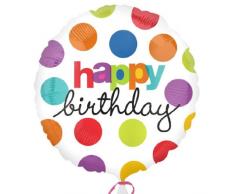 amscan 21949 01 Folienballon Happy Birthday Tupfen