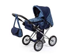Bayer Design 13603AA City Star Design, Kombi Puppenwagen, mit herausnehmbarer Tragetasche und Umhängetasche, höhenverstellbar, für Puppen bis 46cm, blau, modernes Muster
