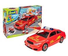 Revell Junior Kit Feuerwehr Auto Modellbausatz für Kinder zum Schrauben, robust zum Basteln und Spielen, ab 4+, kindgerecht, müheloses Verbinden weniger Teile, mit Aufklebern - FIRE CHIEF CAR 00810