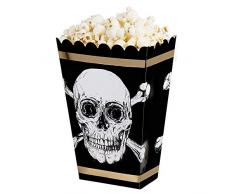 Boland 74117 - Popcornschüssel Pirat, 4 Stück, umweltfreundlich, Popcornbehälter, Süßigkeitenbox, Schale, Schüssel,Tüten, Einwegbehälter, Motto Party, Kindergeburtstag, Halloween