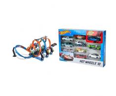 Hot Wheels FTB65 - Action Korkenzieher Crash Trackset, Auto Rennbahn mit 3 Loopings und Beschleuniger & Wheels 54886 1:64 Die-Cast Auto Geschenkset
