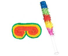 Boland 30903 - Pinata Set, Augenbinde und Schläger, Länge Schlagstock 43 cm, Kindergeburtstag, Geburtstagsspiel, Überraschung, Pinata Zubehör