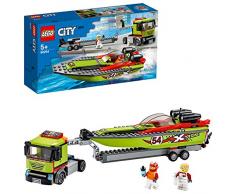 LEGO 60254 Rennboot-Transporter City LKW-Spielzeug mit Anhänger und Schnellboot, schwimmendes Badespielzeug für Kinder von 5 bis 7 Jahren