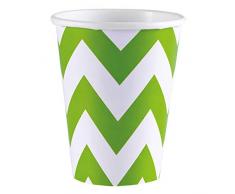 amscan 8 Papierbecher Chevron, 250 ml, Grün & Weiß