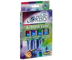 Orbis Airbrush, Orbis-Farbpatronen, Papierfarbenset mit 4 Farben, für Papier, Pappe, unbehandeltes Holz, Leinwand etc., einfacher Wechsel der Airbrushfarben - Kirschrot, lila, dunkelgrün, grau 30102