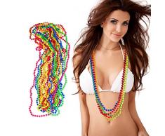 Relaxdays 10024367 12er Set Bunte Perlenkette Neon, Hippiekette, Kostüm-Accessoire, 80er Jahre Motto-Party, Karneval, 6 Farben