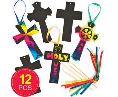 Baker Ross Kratzbilder zum Aufhängen - Kreuze - Religion - scratch art für Kinder zum Basteln zu Ostern (12 Stück)