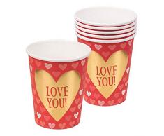 Boland 48006 - Partygeschirr Trinkbecher Love, 6 Stück, Fassungsvermögen 25 cl, Einwegbecher, Pappbecher, umweltfreundlich, Valentinstag, Jahrestag, Motto Party, Überraschungsparty