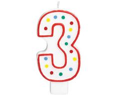 amscan 177783 Zahlenkerze 3, Weiß, Punkte farbig Sortiert