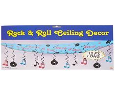 Beistle 57747 1er Pack glitzernde Rock and Roll Luftschlangen Partydeko Rock&Roll ceiling décor 12 x 12 Schwarz/Blau/Kirschrot