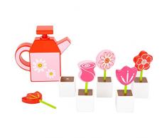 Small Foot 12048 Blumen-Set mit Gießkanne, aus Holz, FSC 100%-Zertifiziert, Gartenspiel, aktives Rollenspiel Spielzeug, Mehrfarbig