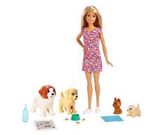 Barbie FXH08 - Hundesitterin Puppe und Welpen inkl. 4 Haustieren und Zubehör, Puppen Spielzeug und Puppenzubehör ab 3 Jahren