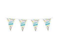 Boland 31000 Wimpelkette Happy Birthday, 1 Stück, Konfetti, Luftschlangen, Fahnenkette, Kunststoffgirlande, Hängedekoration, Mottoparty, Geburtstag, Kindergarten, 600 cm