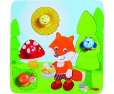 HABA 305204 - Greifpuzzle Fuchs, 4-teiliges Holzpuzzle mit Motiv-Holzknöpfen zum Greifen, Holzspielzeug ab 12 Monaten zur Förderung der Feinmotorik und Formzuordnung