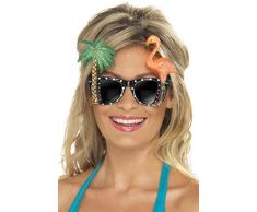 Brille Schwarz mit Flamingo und Palme, One Size
