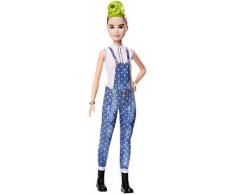 Barbie FXL57 - Fashionistas Puppe im Latzhosenoutfit mit grüner Haarsträhne, Spielzeug ab 3 Jahren