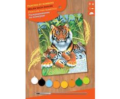 MAMMUT 8220029 - Malen nach Zahlen Junior, Tiger, Komplettset mit bedruckter Malvorlage im A4 Format, 8 Acrylfarben, Pinsel und Anleitung, Malset für Kinder ab 8 Jahre
