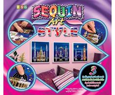 MAMMUT 8081316 - Sequin Art Style 3 Paillettenbilder London, Bastelset mit 3 Styropor-Rahmen, 3 samtige Bildvorlagen, Pailletten, Steckstiften, Anleitung, für Kinder ab 8 Jahre