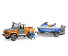 bruder 02599 Land Rover Defender Pick Up mit Anhänger Fahrzeug, Mehrfarbig, One Size