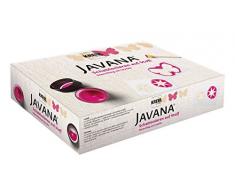 Kreul 91992 - Javana Schablonieren auf Stoff, Kreativ Set für helle und dunkle Stoffe, 2 x 50 ml Farbe in vanille und magenta, 2 Schablonen ca. 7 x 10 cm, 2 Schwammstupfpinsel und Ideenbroschüre