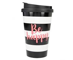 Depesche 2180.003 to-Go Becher aus Kunststoff mit Spruch, 350 ml, Be Happy, Mehrfarbig