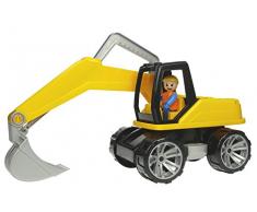 Lena 04411 - Truxx Bagger, ca. 44 cm, mit vollbeweglicher Lena Spielfigur, Baustellen Spielfahrzeug für Kinder ab 2 Jahre, robuster Schaufelbagger mit funktionstüchtigen Baggeram und Haltegriff