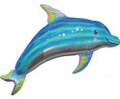 Amscan 3937601 Folienballon Holographic Delphin, Blau