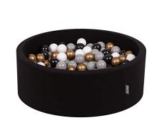 KiddyMoon Bällebad 90X30cm/300 Bälle ∅ 7Cm Bällepool Mit Bunten Bällen Für Babys Kinder Rund, Schwarz:Weiß/Grau/Schwarz/Gold