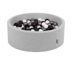 KiddyMoon Bällebad 90X30cm/300 Bälle ∅ 7Cm Bällepool Mit Bunten Bällen Für Babys Kinder Rund, Hellgrau: Weiß-Schwarz-Silbern