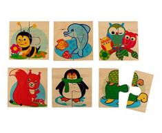 Hess Holzspielzeug 14920 - Puzzle mit 6 Bildern aus Holz Tiere, 16 x 23 x 20 cm