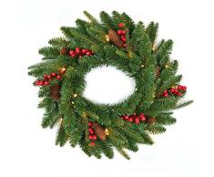 Gifts 4 All Occasions Limited Shatchi Weihnachtskranz, 55 cm, beleuchtet, mit verschiedenen Spitzen, Weihnachtsbeleuchtung, Kamin, Wohnung, Wanddekoration, für drinnen und draußen, Grün 11001