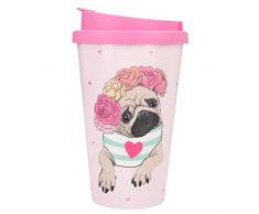 Depesche 2180.027 to-Go Becher aus Kunststoff mit Motiv, 350 ml, Mops, Mehrfarbig
