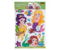 Idena 31262 - Dekosticker in 3D Optik, Meerjungfrauen und Fische, 11 teilig